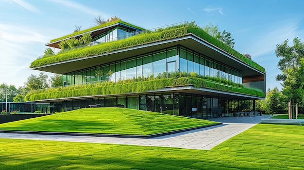 Foto edificio urbano ecológico con techos verdes