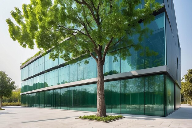 Foto edificio verde sostenible edificio ecológico edificio de vidrio sostenible para oficinas con árbol para reducir el dióxido de carbono oficina con entorno verde edificio corporativo para reducir el co2 vidrio de seguridad