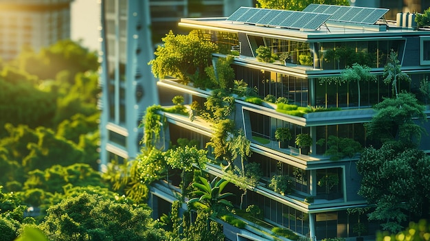 Edificio verde sostenible con paneles solares integrados