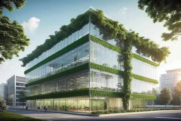 Foto edifício verde sustentável edifício ecológico edifício de vidro sustentável edifício de escritório com árvore para reduzir o dióxido de carbono escritório com ambiente verde edifício corporativo para reduzir o co2 vidro de segurança