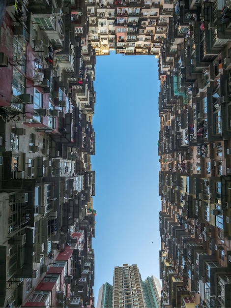 Edificio Yik Cheong o edificios Monster, uno de los monumentos más populares de Hong Kong, China