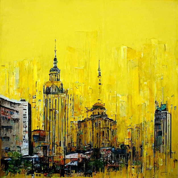 Edifícios abstratos na cidade na pintura em aquarela Cidade na arte contemporânea ilustrada gerada digitalmente