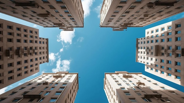 edificios altos en el cielo con nubes