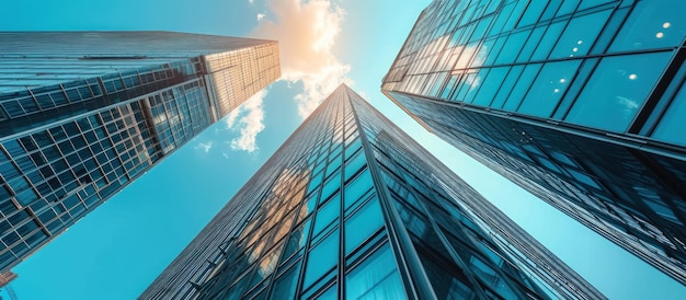 Edifícios altos de vidro, arranha-céus de escritórios em vista da cidade, paisagem gerada por IA.