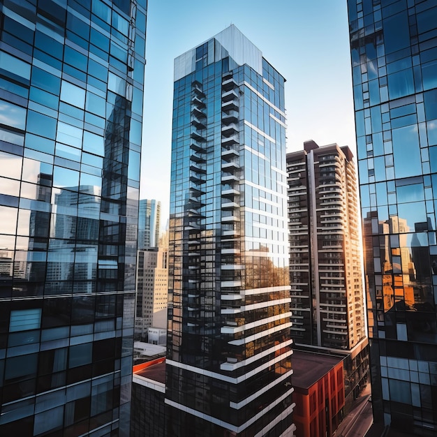 Edificios altos y modernos de vidrio en el centro de la ciudad IA generativa