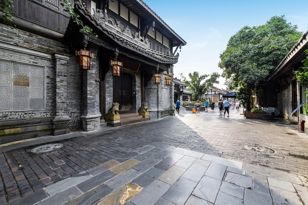 Edifícios antigos em Kuan Alley e Zhai Alley, Chengdu, Sichuan