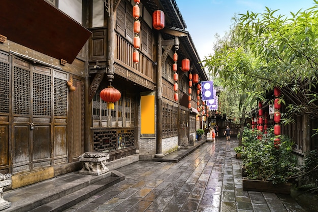 Edificios antiguos en Kuan Alley y Zhai Alley, Chengdu, Sichuan
