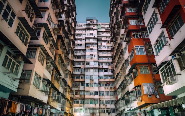 Edificios de apartamentos abarrotados en Hong Kong China IA generativa