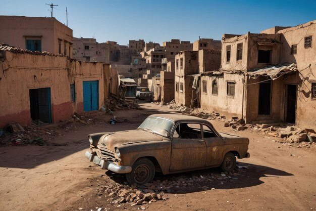 Foto edificios de barro en una tradicional aldea del desierto