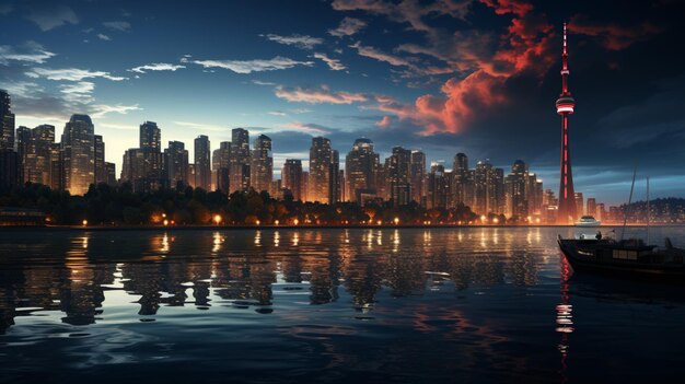 edificios en una ciudad junto al agua por la noche