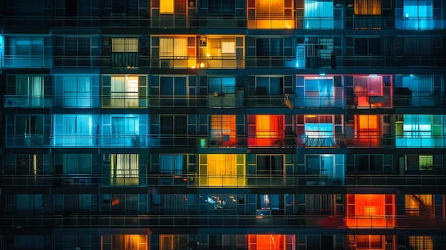 Edifícios coloridos com janelas refletoras