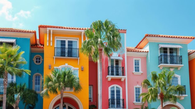 Foto edificios coloridos y palmeras