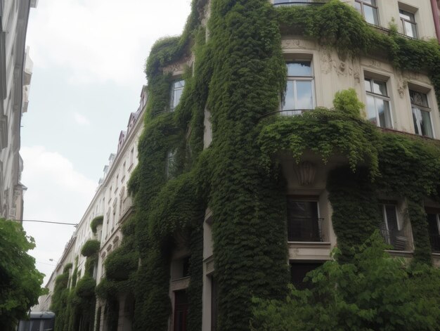 edifícios com vegetação nas paredes