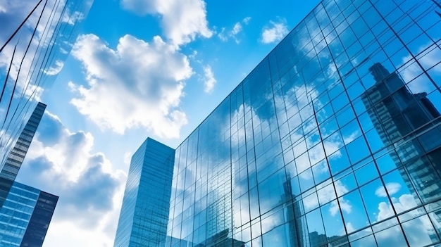 Edificios de cristal con fondo de cielo azul nublado