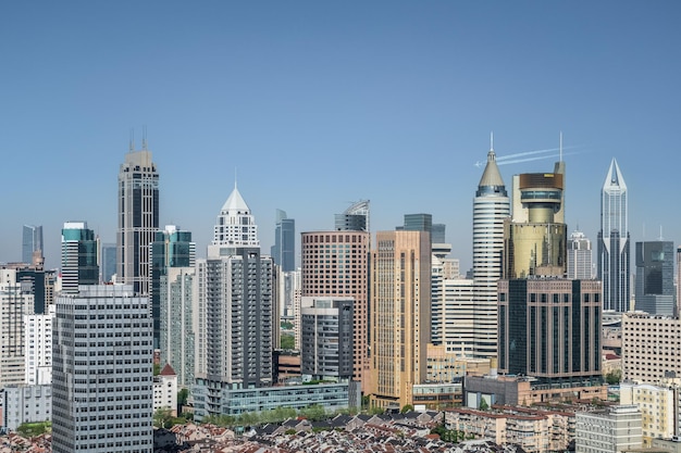 Edifícios da cidade moderna fundo bela cena de xangai