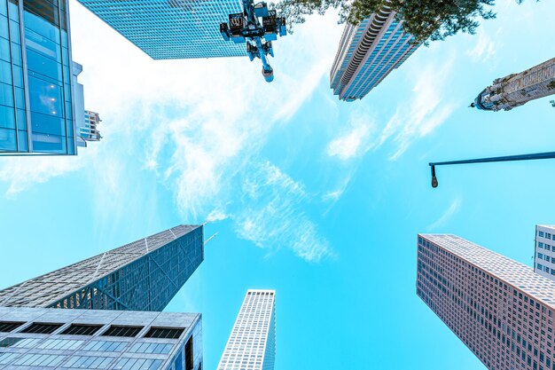 Edifícios de Chicago no crepúsculo Vista arquitetônica da cena urbana da cidade