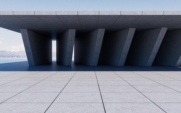 Edifícios de concreto abstratos com fundo aberto renderização em 3d