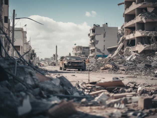 Foto edificios destruidos en el centro de israel como resultado de un cohete lanzado por militantes de la franja de gaza