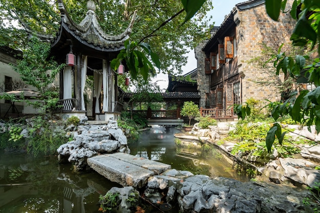 Edifícios e ruas de cidades antigas em Nanjing, China