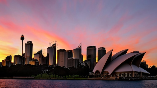 Edifícios icônicos do mundo Ópera de Sydney com pôr do sol