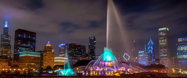 Edificios iluminados en la ciudad por la noche Chicago cityusa