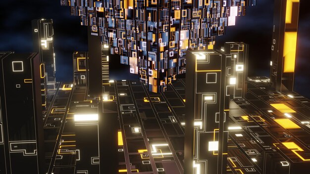 Edificios iluminados en la ciudad por la noche