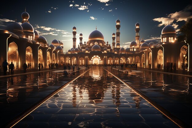 Edifícios impressionantes da mesquita nas vibrações do ramadã Ramadan kareem eid mubarak mesquita islâmica