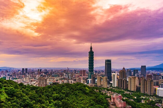 Foto edificios modernos en la ciudad contra el cielo durante la puesta de sol