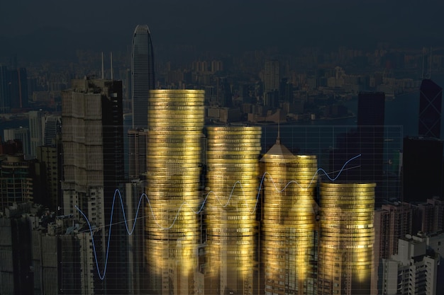 Edificios modernos en la ciudad por la noche