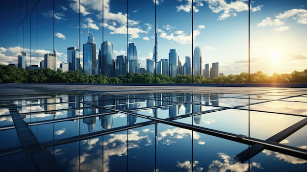 Edificios de oficinas corporativas de rascacielos reflectantes generados por AI