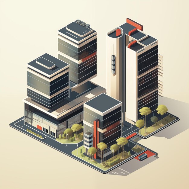 Foto edificios de oficinas rascacielos isométricos apartamentos modernos diseño 3d por generativo ai
