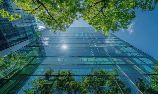 Edificios respetuosos con el medio ambiente en las ciudades modernas edificios de oficinas de vidrio sostenible con