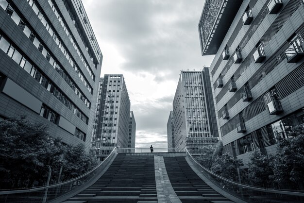 Edifícios simétricos e viadutos