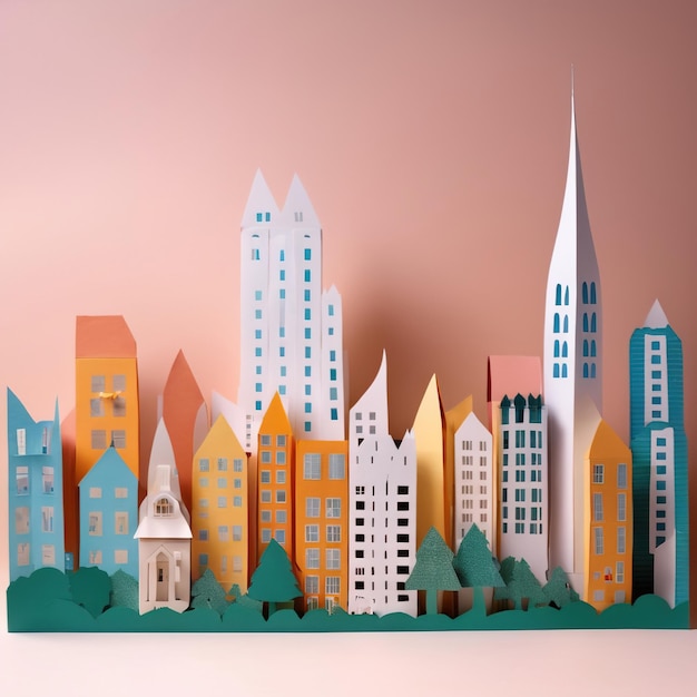 Foto edificios de syscraper de la ciudad hechos de papel papel tradicional papel cortado papel artesanal decoración hecha a mano