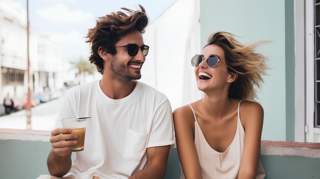 EditorialStyle Foto eines jungen brasilianischen Paares, das Kaffee trinkt