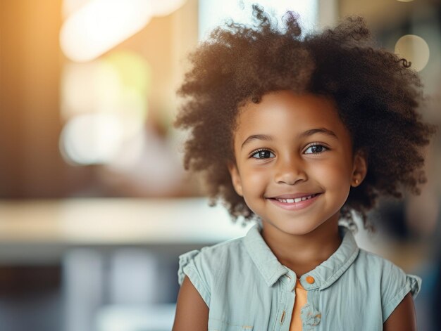 Educação de meninas afro-americanas Feliz e linda garota afro está sorrindo IA generativa