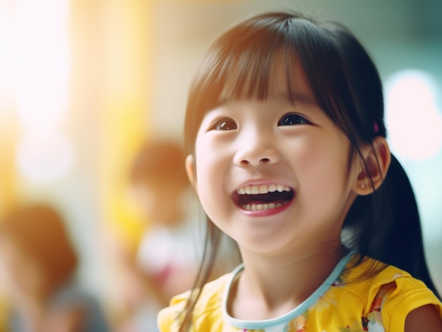 Educação de meninas asiáticas Feliz e linda menina asiática está sorrindo IA generativa