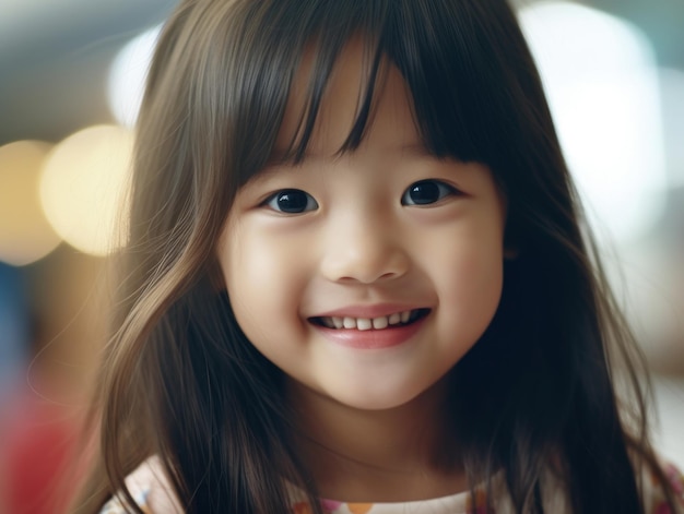Educação de meninas asiáticas Feliz e linda menina asiática está sorrindo IA generativa