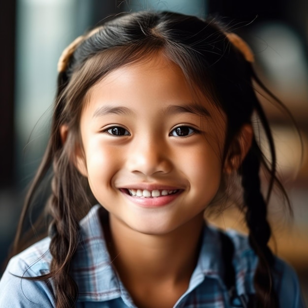 Educação de meninas asiáticas Feliz e linda menina asiática está sorrindo