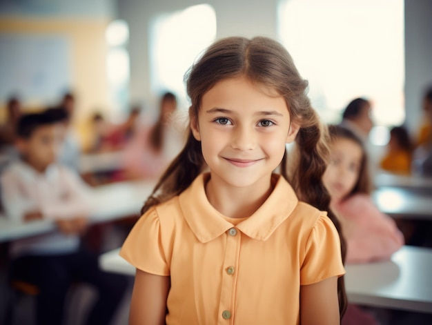 Educação de meninas Feliz e linda garota está sorrindo IA generativa