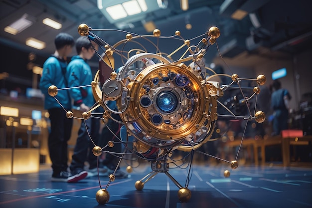 Foto educación en computación cuántica navegando por el mundo de los qubits en clases de ciencias futuristas