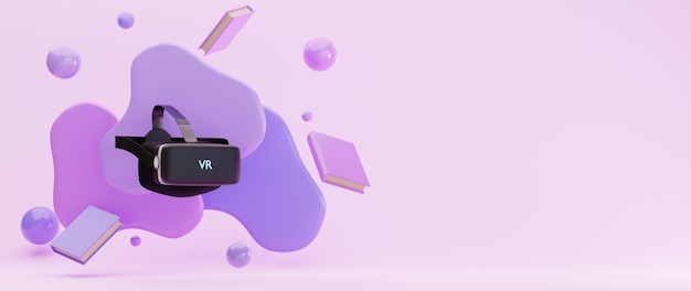 Educación digital en línea. 3D de VR y libros sobre aprendizaje por teléfono, computadora.
