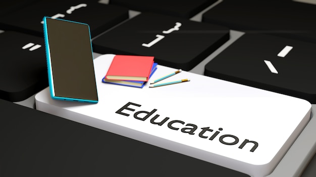 Educación digital en línea, dispositivos móviles y libros en teclado