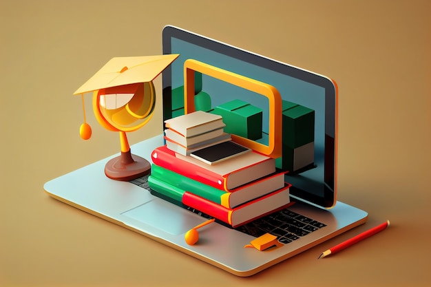 Educación digital en línea Render 3d de computadora Generativa Ai