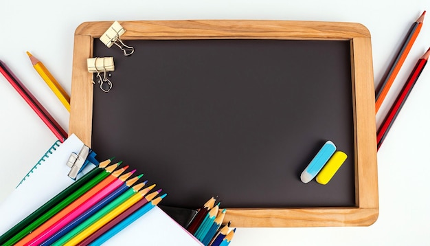 La educación se hizo divertida Foto gratuita del concepto de la escuela de dibujos animados Banner con pizarra blanca