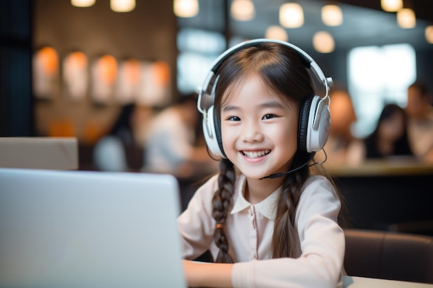 Educación en el hogar con computadora portátil y aprendizaje electrónico para niños felices, tarea de jardín de infantes o trabajo escolar remoto, ai generativo