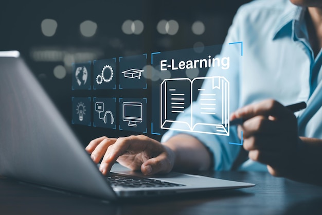 Educación en línea tecnología webinar concepto de cursos en línea formación en línea y aprendizaje en línea webinar en Internet para el desarrollo personal y las cualificaciones profesionales