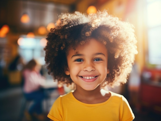 Educación de niñas afroamericanas Feliz hermosa niña afro está sonriendo IA generativa