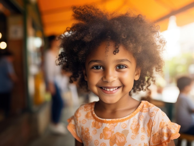 Educación de niñas afroamericanas Feliz hermosa niña afro está sonriendo IA generativa