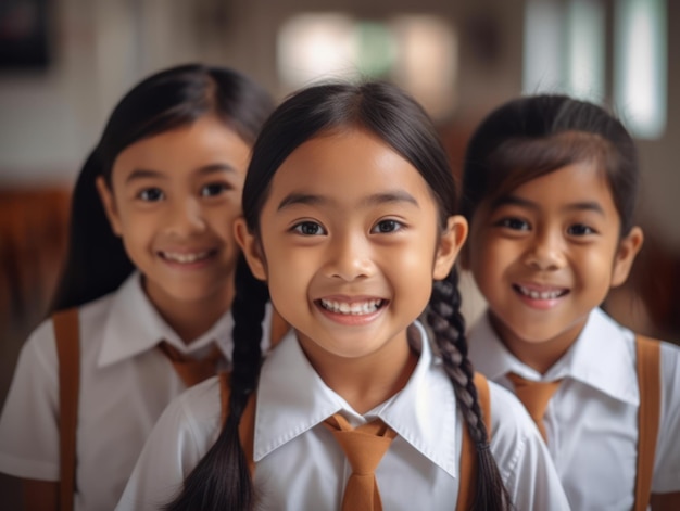 Educación de niñas asiáticas Feliz hermosa niña asiática está sonriendo